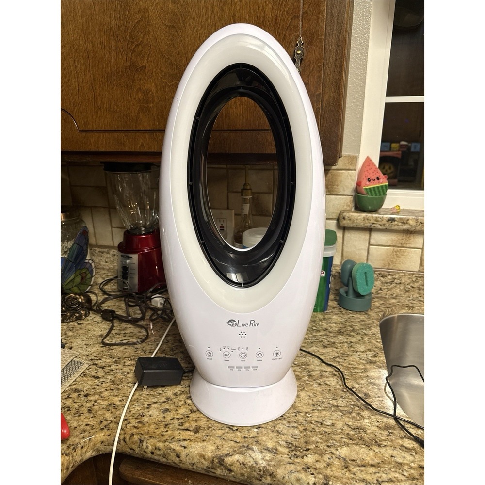 Live Pure Bladeless Auto-Duster 22" Oscillating Table Fan White LP1780